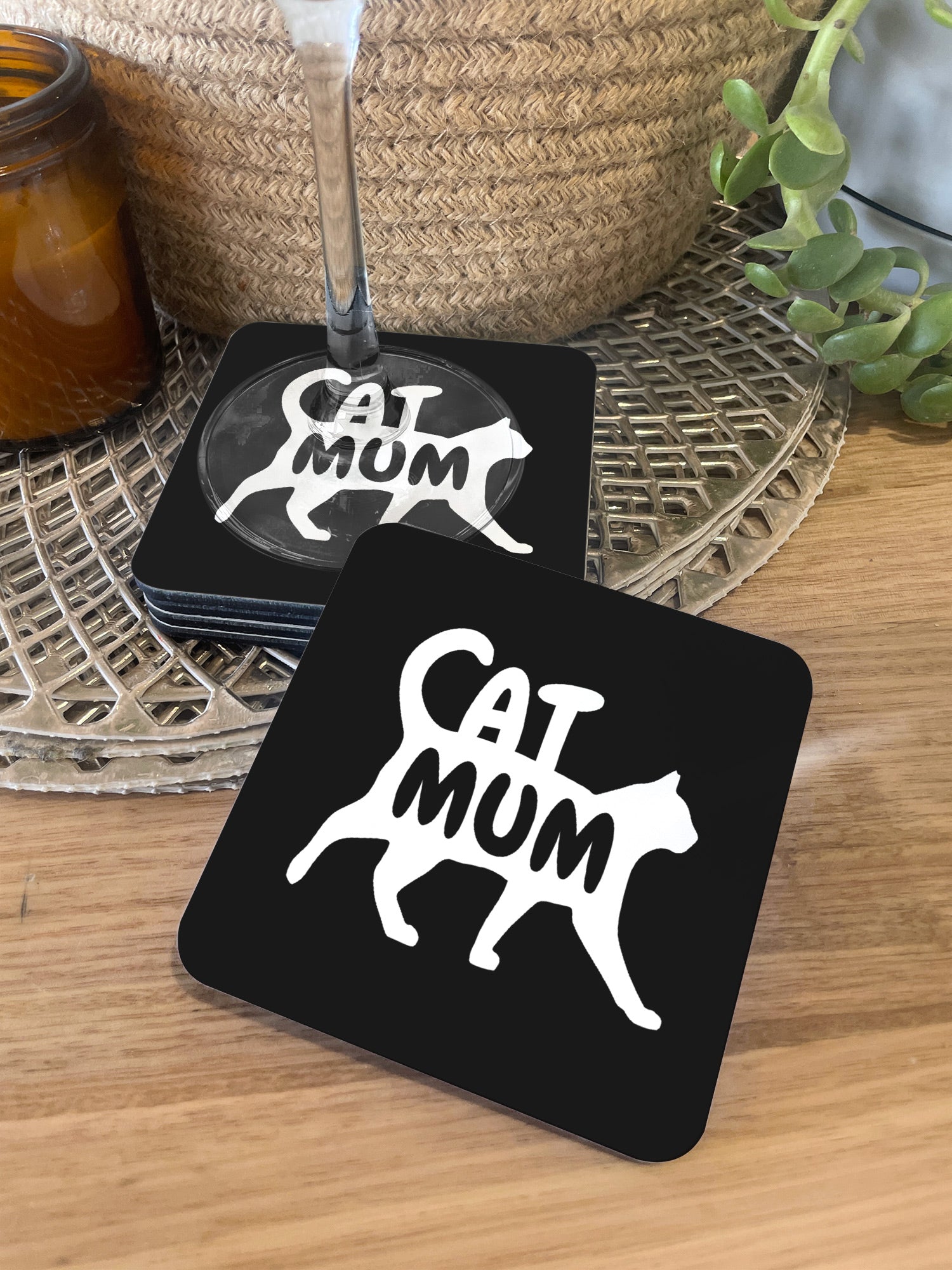 Cat Mum Silhouette Coaster