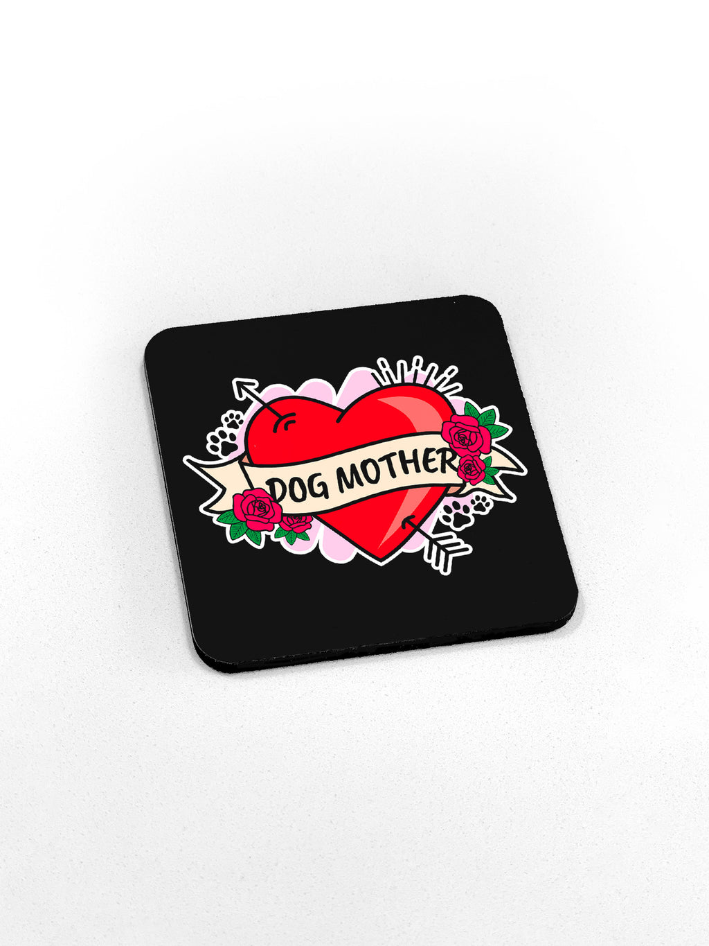 Dog Mother Heart Tattoo Coaster