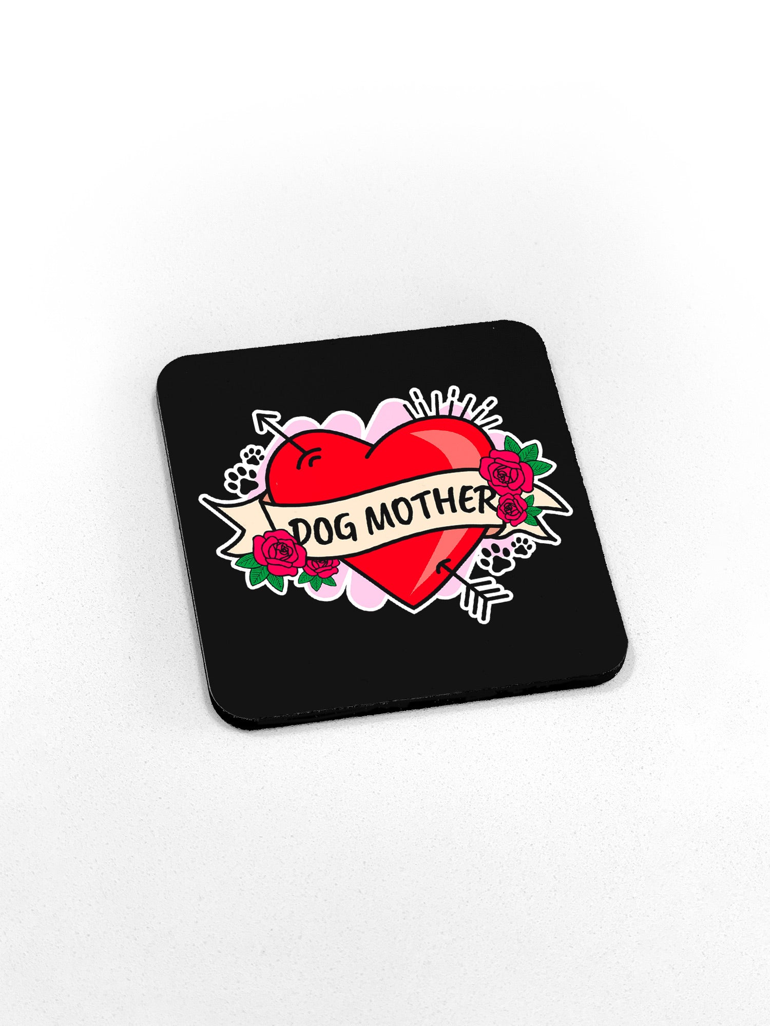 Dog Mother Heart Tattoo Coaster