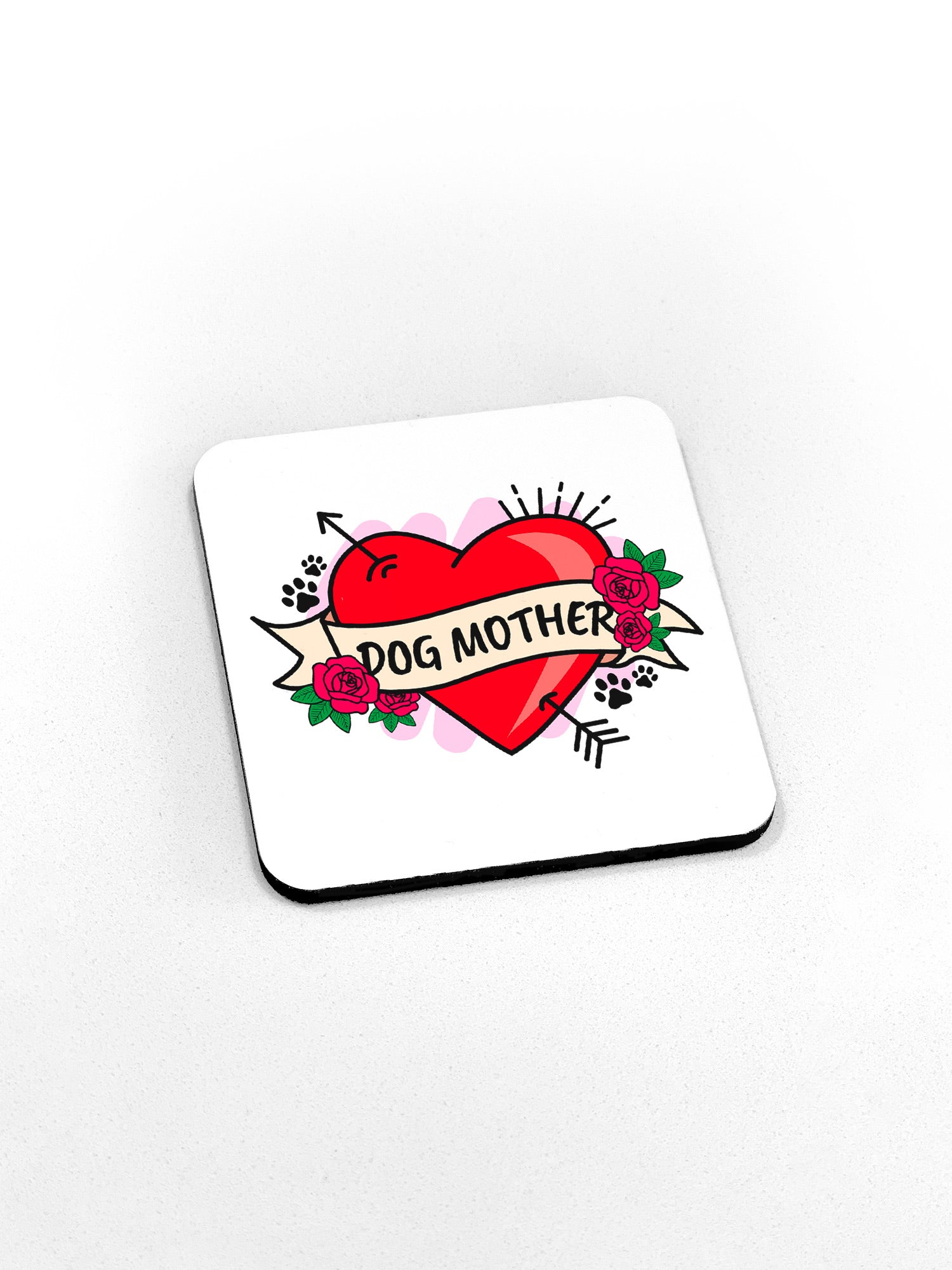 Dog Mother Heart Tattoo Coaster