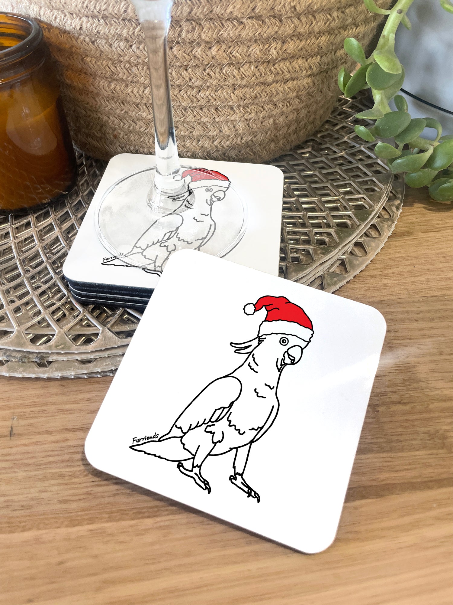 Sulphur-Crested Cockatoo Christmas Edition Coaster