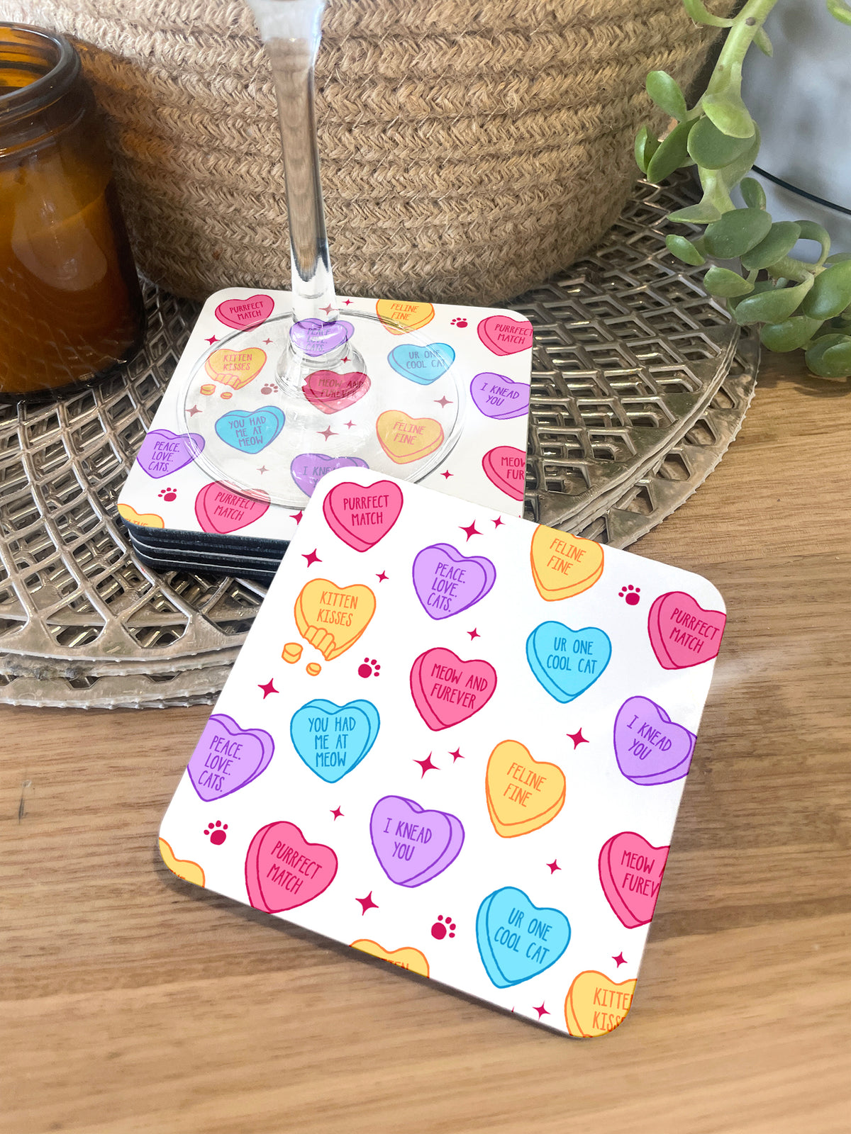 Candy Hearts - Cat Coaster