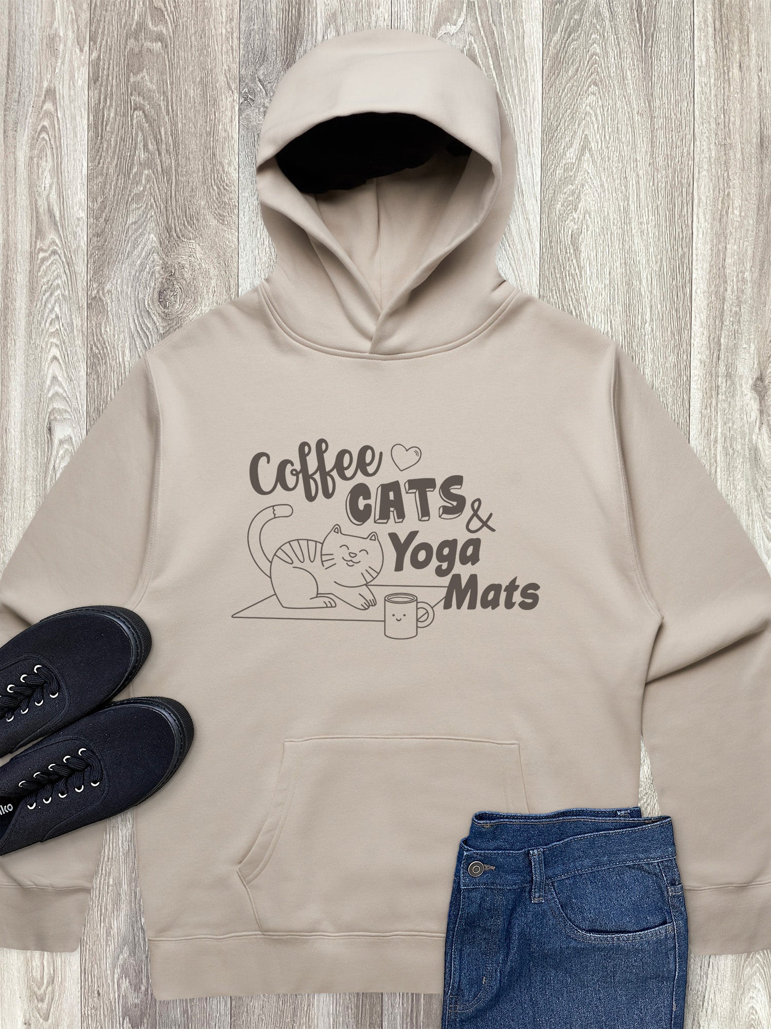 Coffee, Cats & Yoga Mats Men's Comfort Hood
