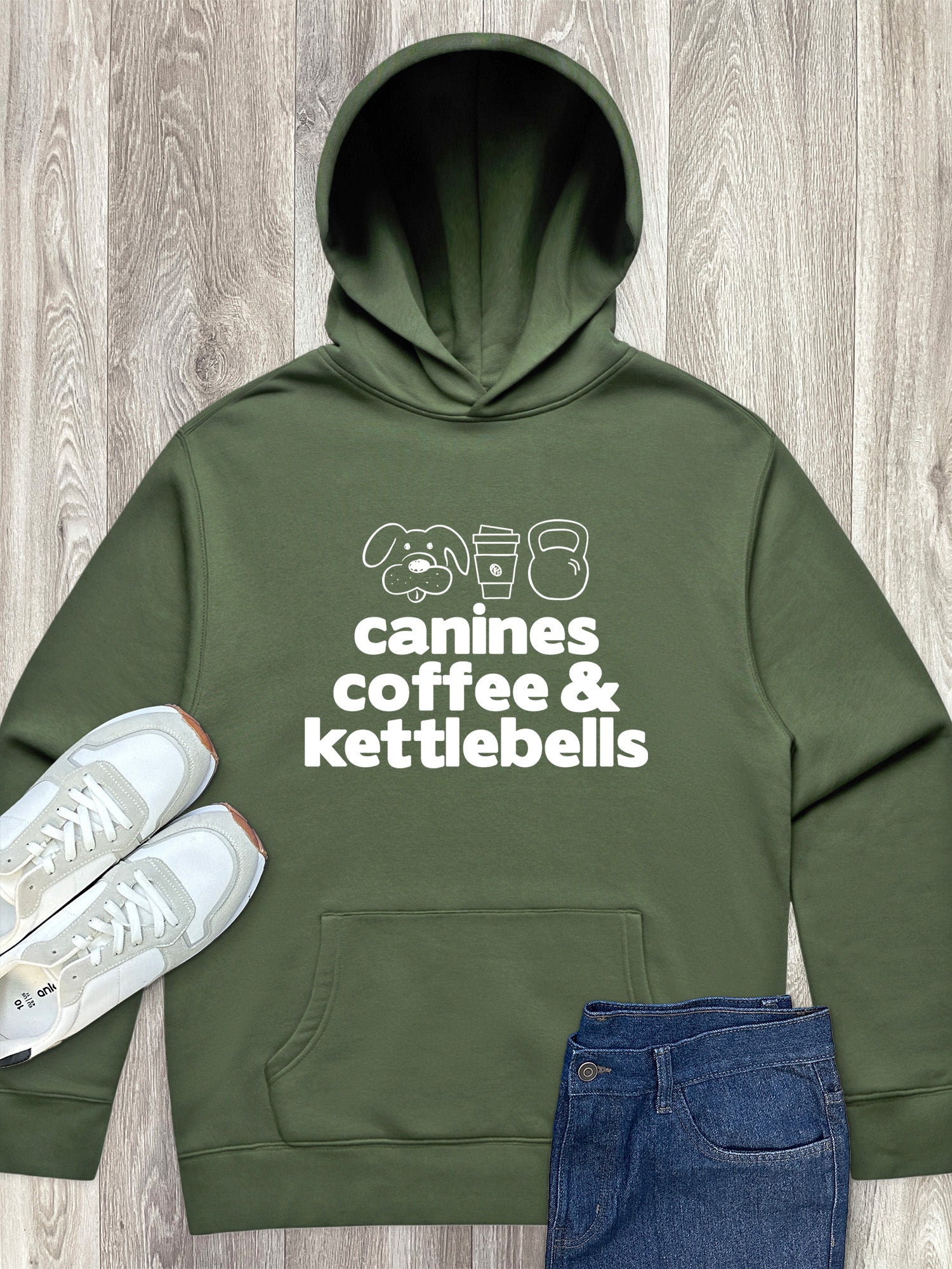 Canines, Coffee & Kettlebells Men's Comfort Hood