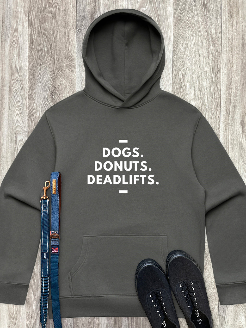 Dogs. Donuts. Deadlifts. Men's Comfort Hood