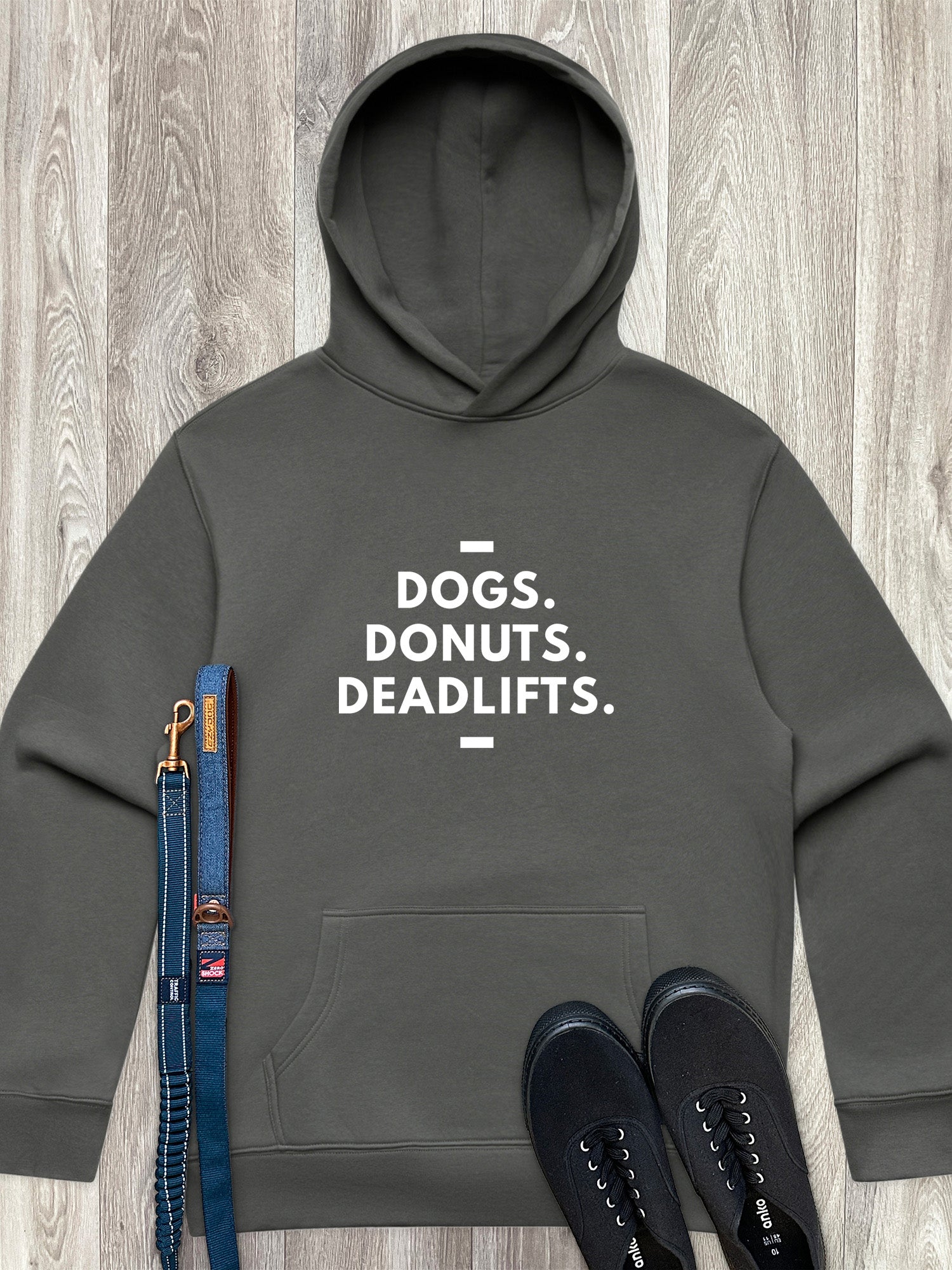 Dogs. Donuts. Deadlifts. Men's Comfort Hood