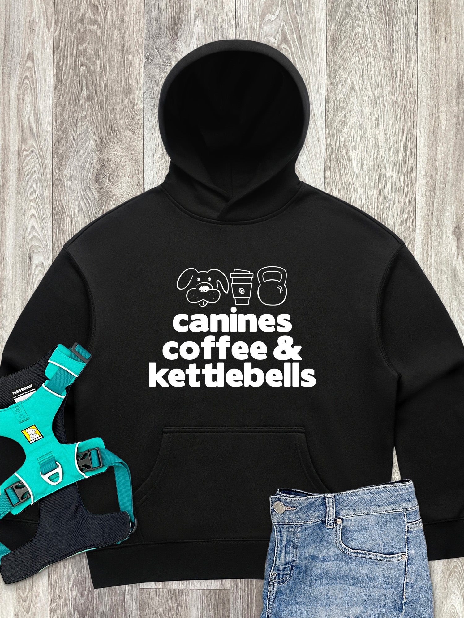 Canines, Coffee & Kettlebells Women's Comfort Hood