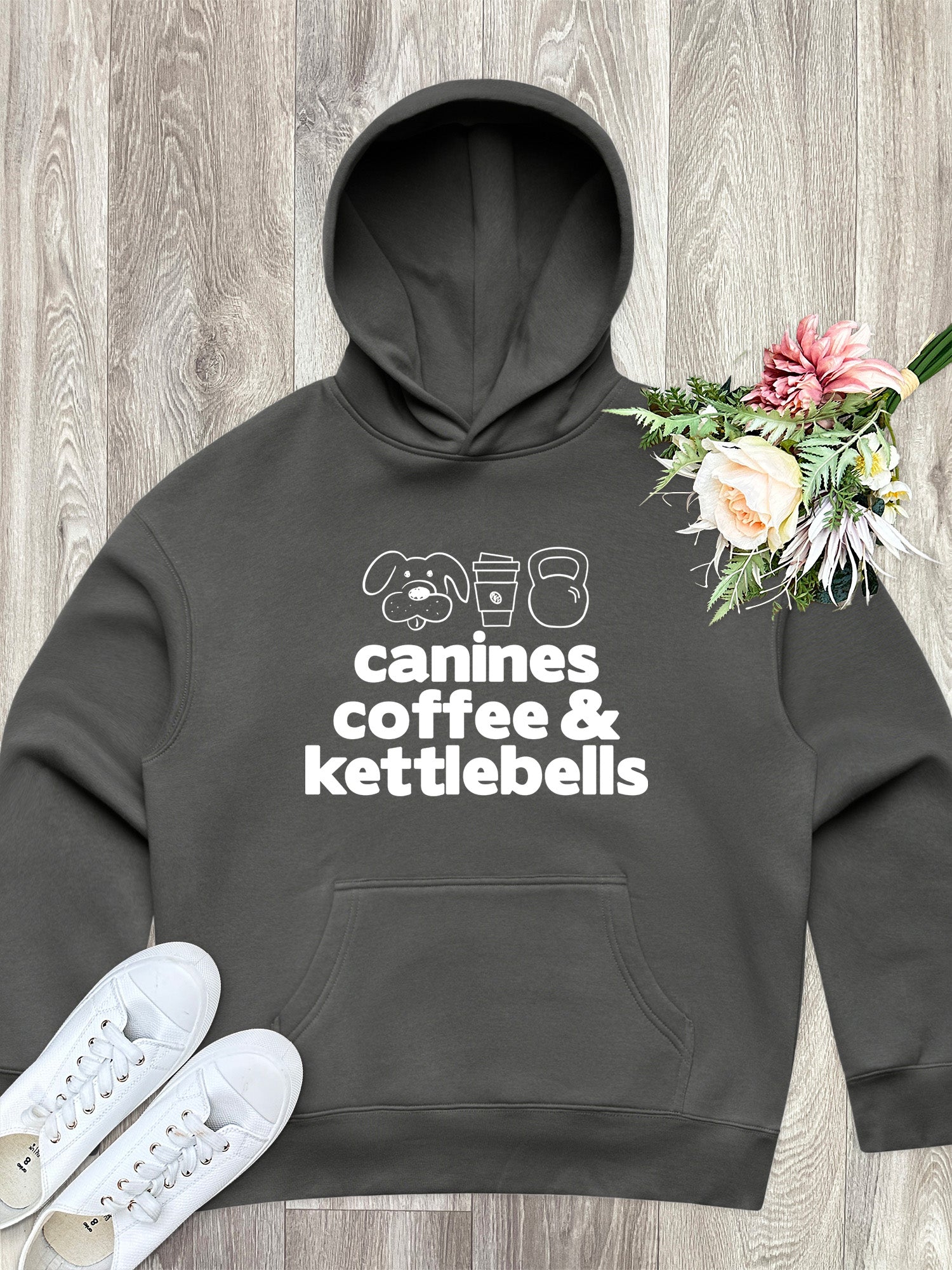 Canines, Coffee & Kettlebells Women's Comfort Hood