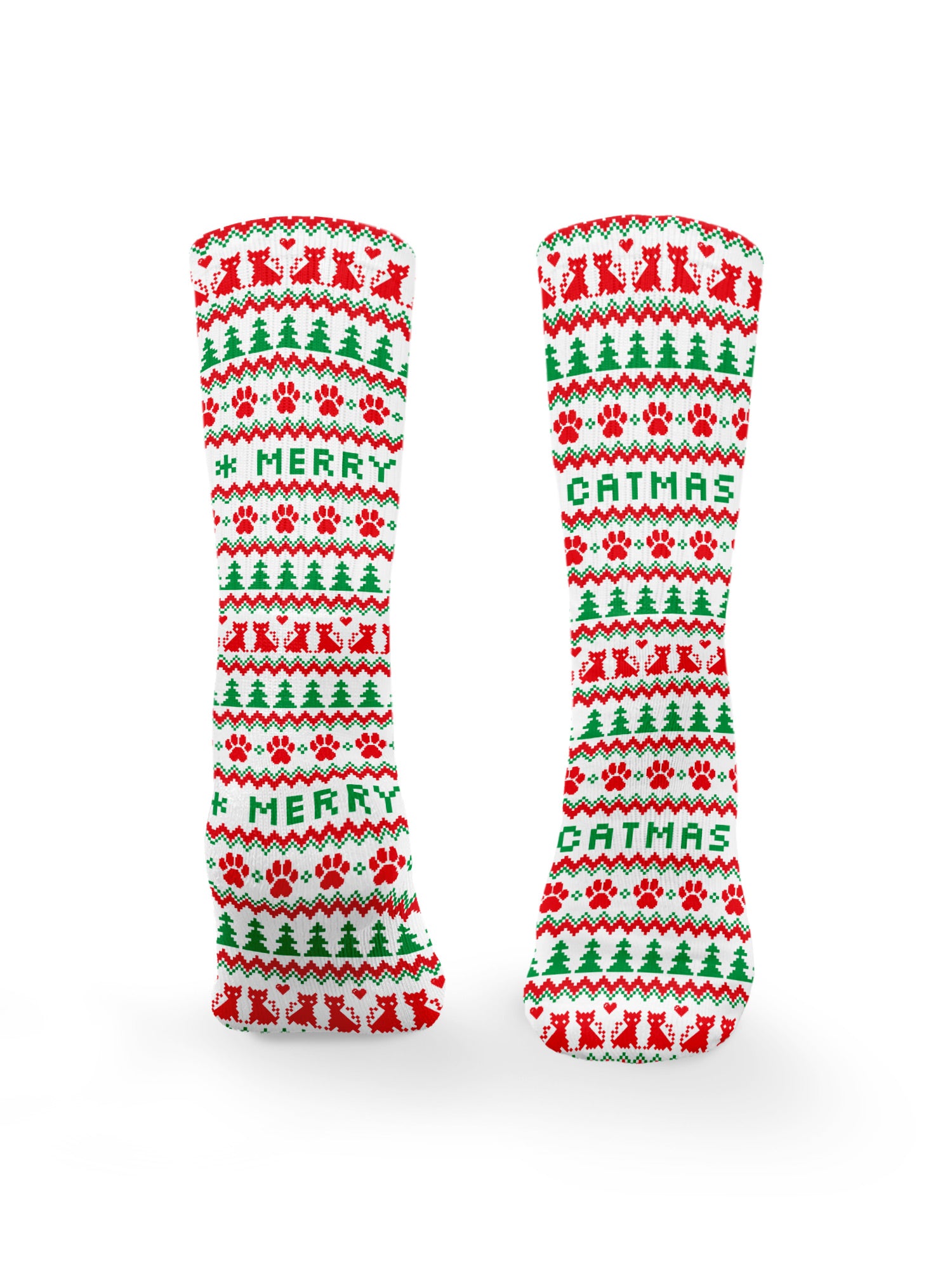 Merry Catmas Ugly Sweater Style Crew Socks