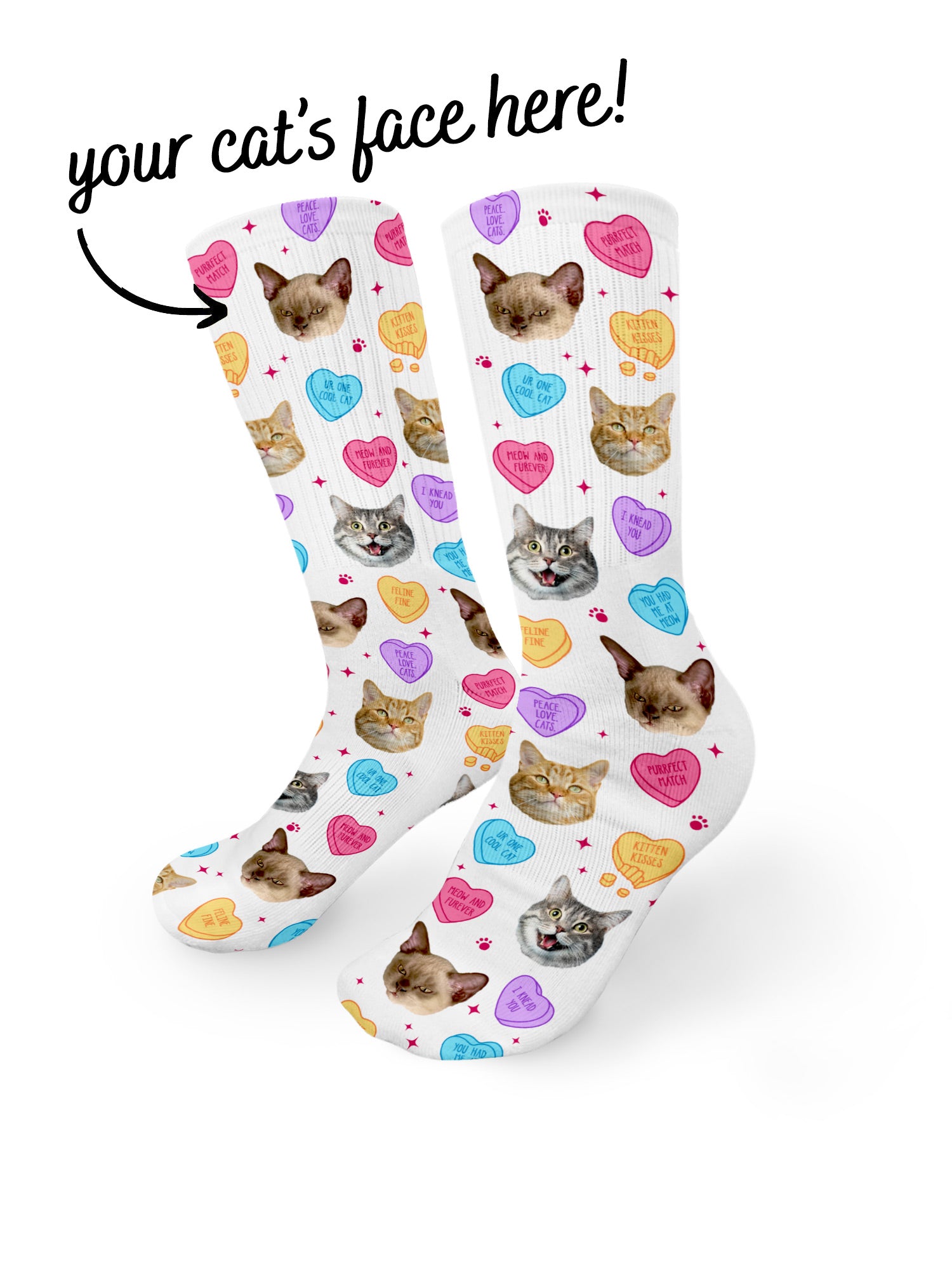 Custom Candy Hearts Pet Face Crew Socks