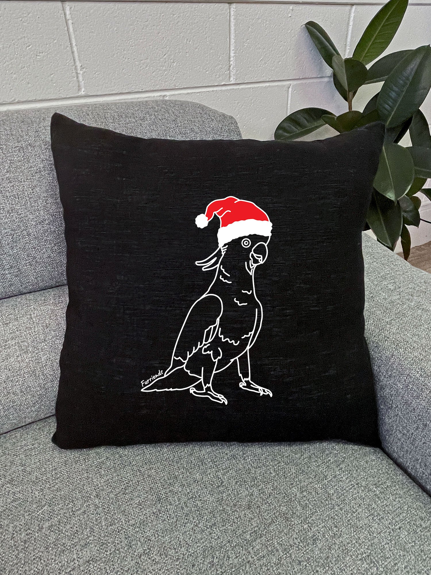 Sulphur-Crested Cockatoo Christmas Edition Linen Cushion Cover