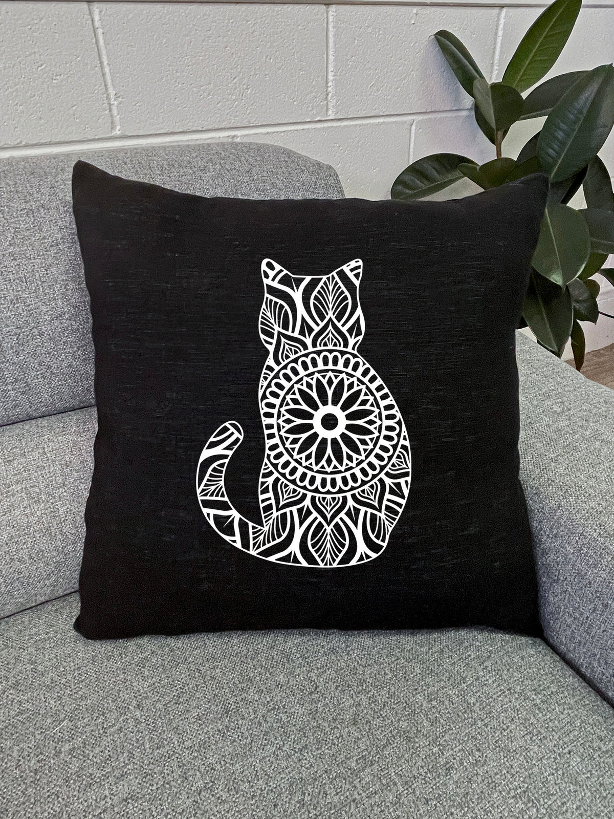 Cat Mandala Linen Cushion Cover