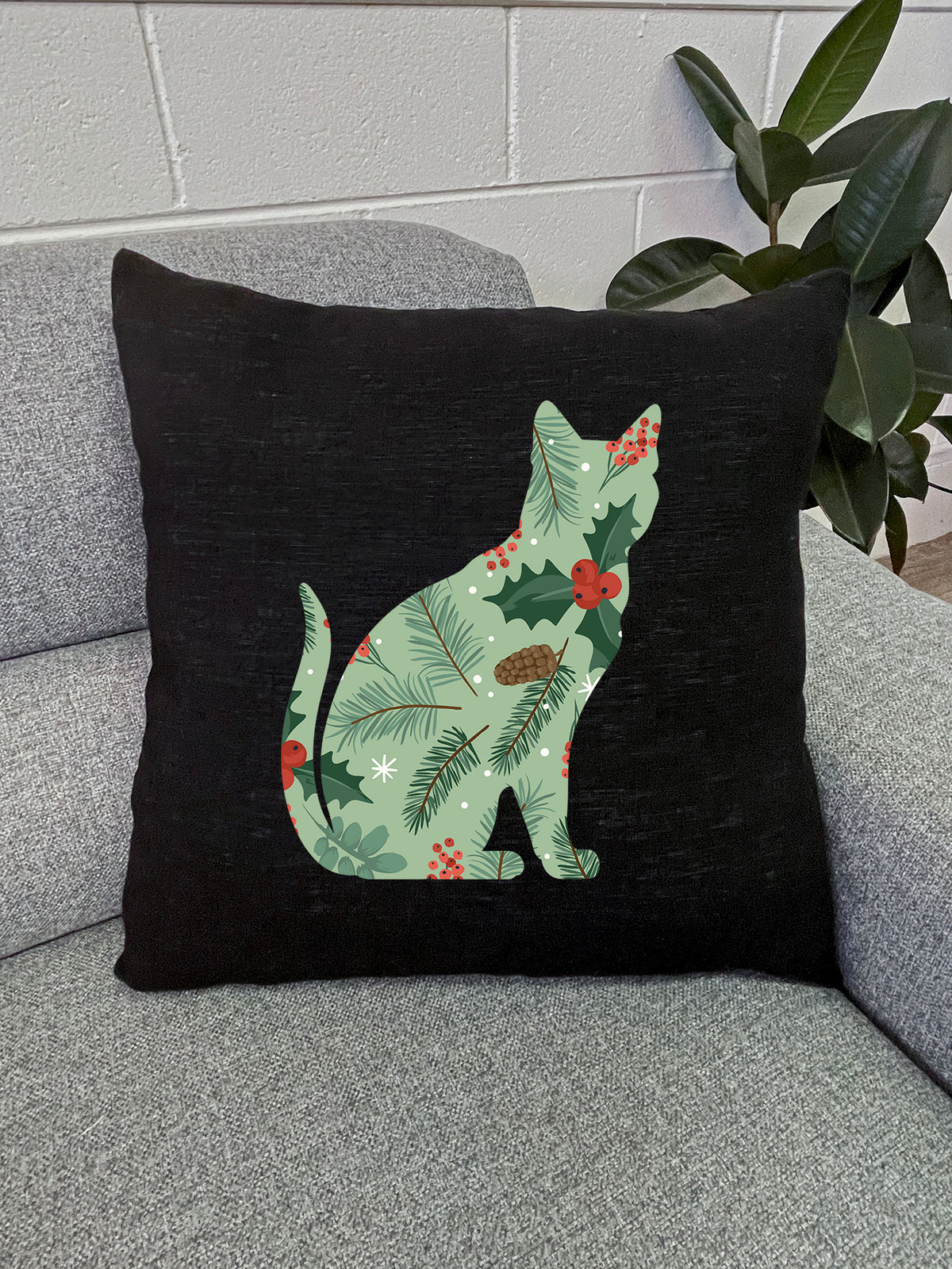Feline Festive Linen Cushion Cover