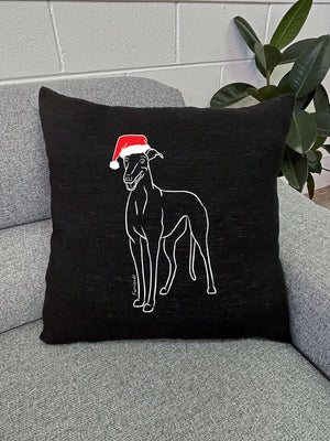 Greyhound Christmas Edition Linen Cushion Cover
