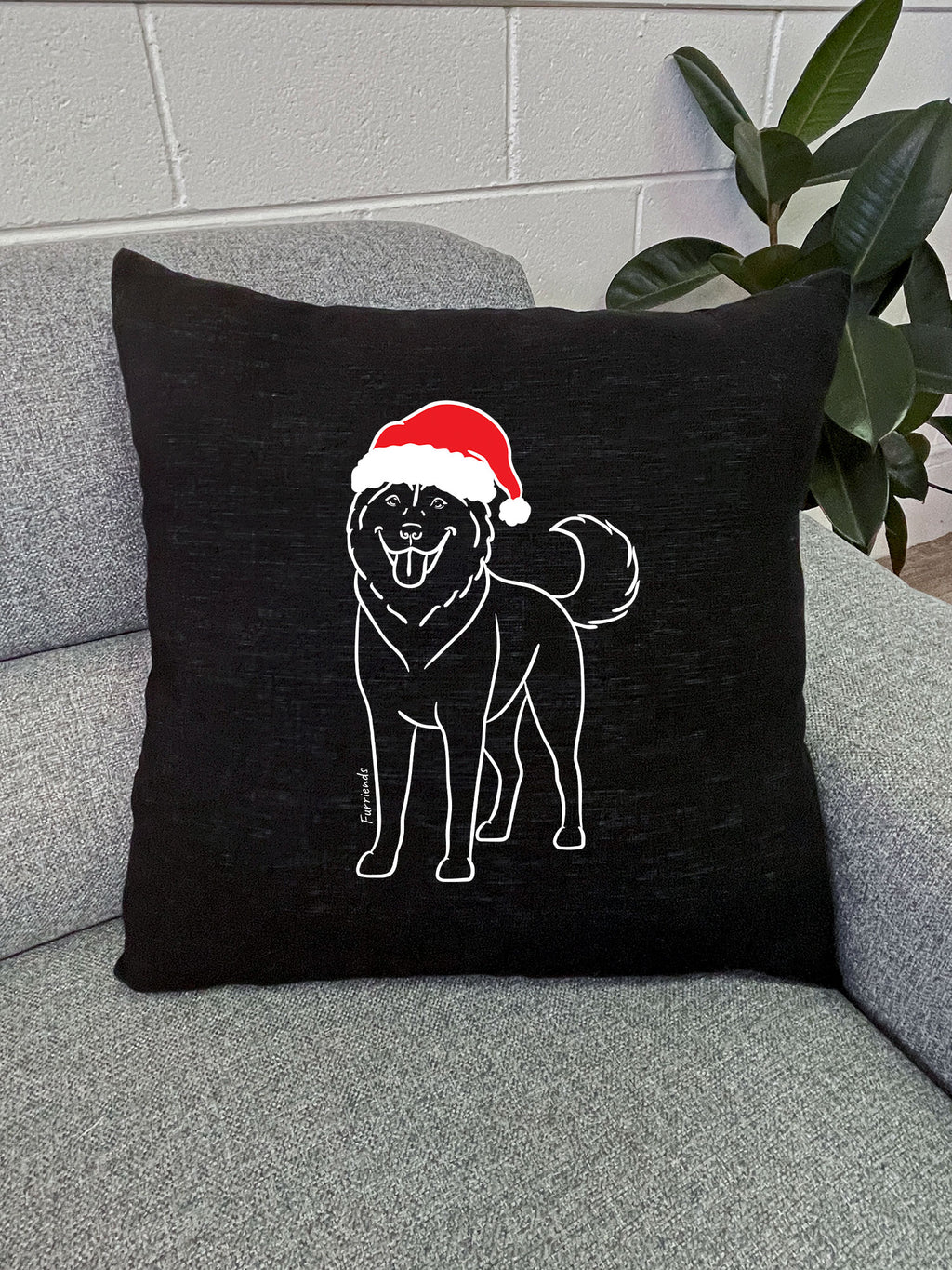 Husky Christmas Edition Linen Cushion Cover