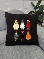 Merry Clucking Christmas Linen Cushion Cover