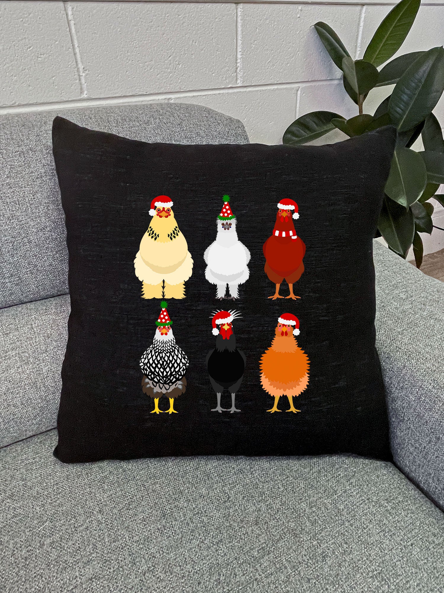 Merry Clucking Christmas Linen Cushion Cover