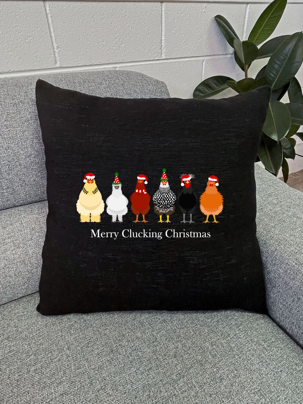 Merry Clucking Christmas Linen Cushion Cover