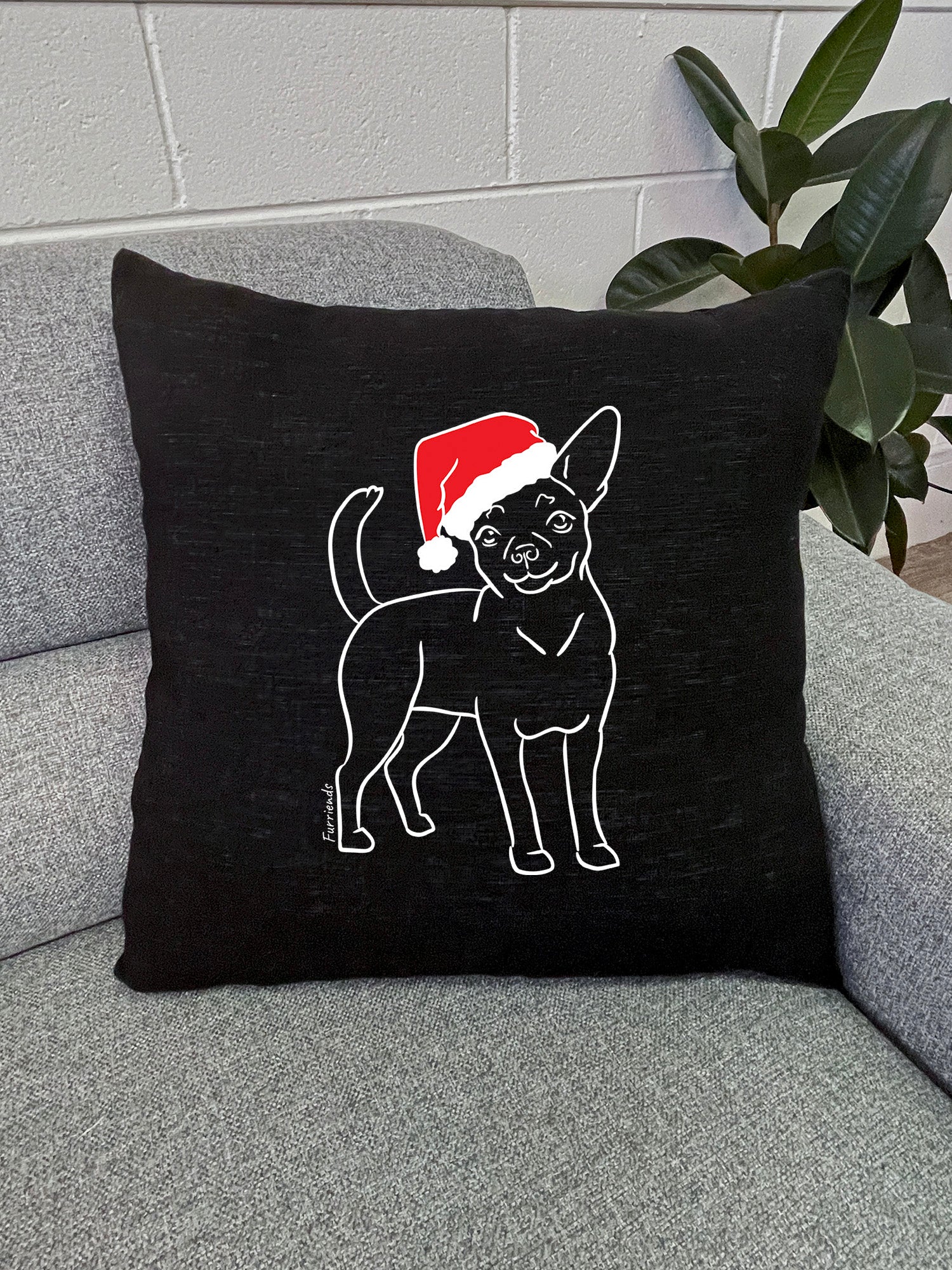 Chihuahua Christmas Edition Linen Cushion Cover