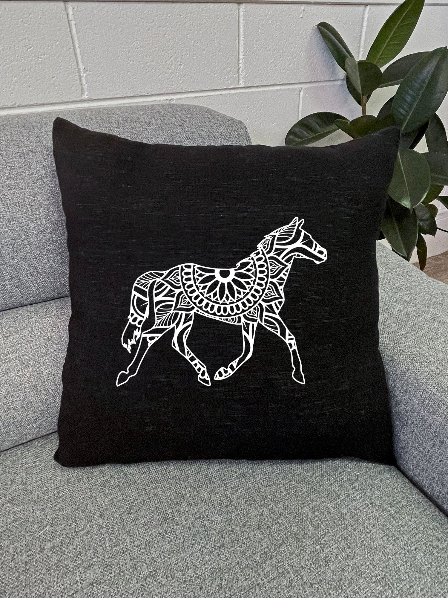 Horse Mandala Linen Cushion Cover