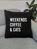 Weekends Coffee & Cats Linen Cushion Cover
