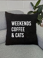 Weekends Coffee & Cats Linen Cushion Cover