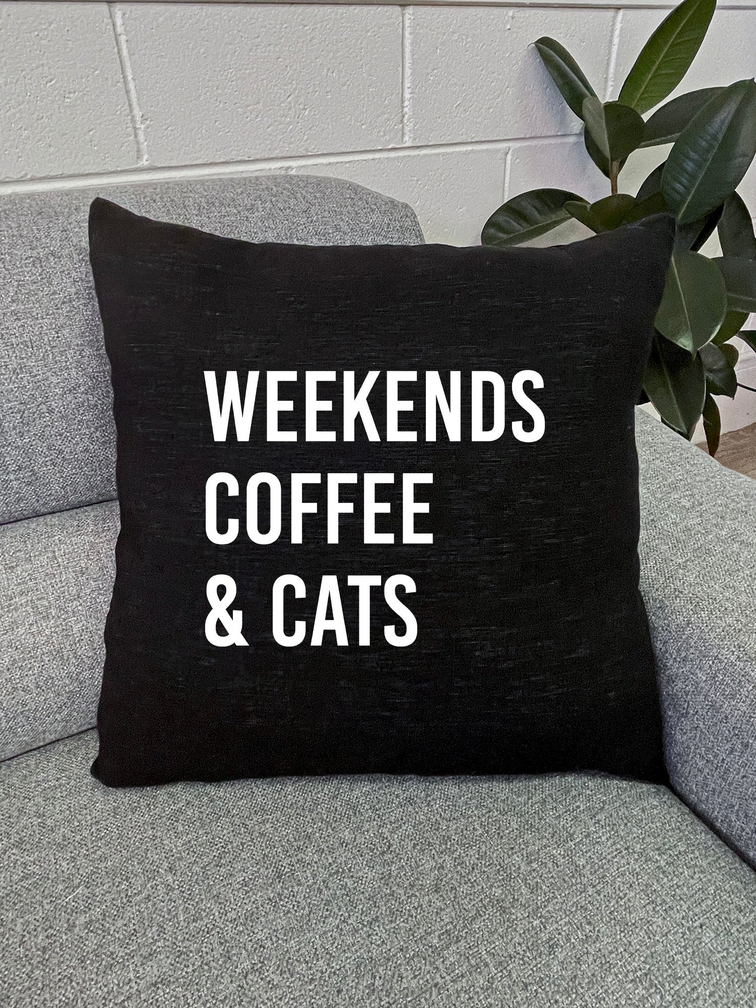 Weekends Coffee & Cats Linen Cushion Cover