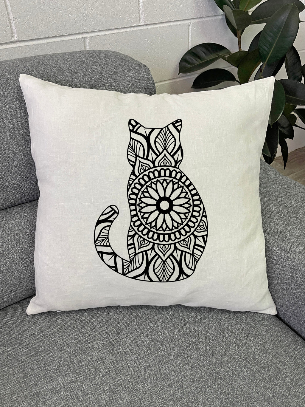 Cat Mandala Linen Cushion Cover