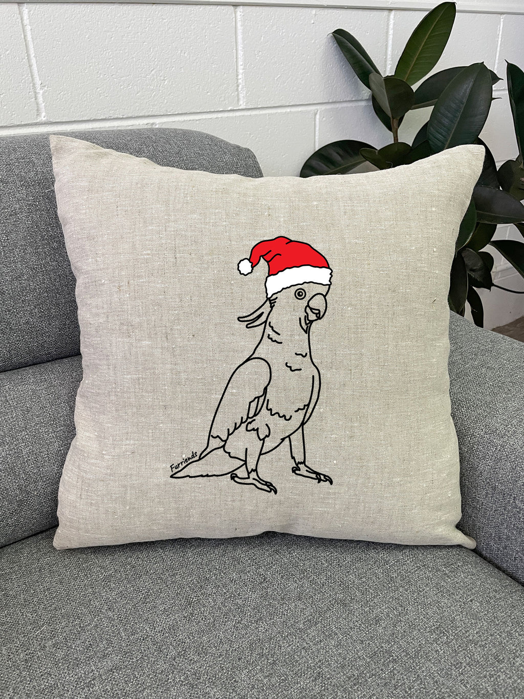 Sulphur-Crested Cockatoo Christmas Edition Linen Cushion Cover