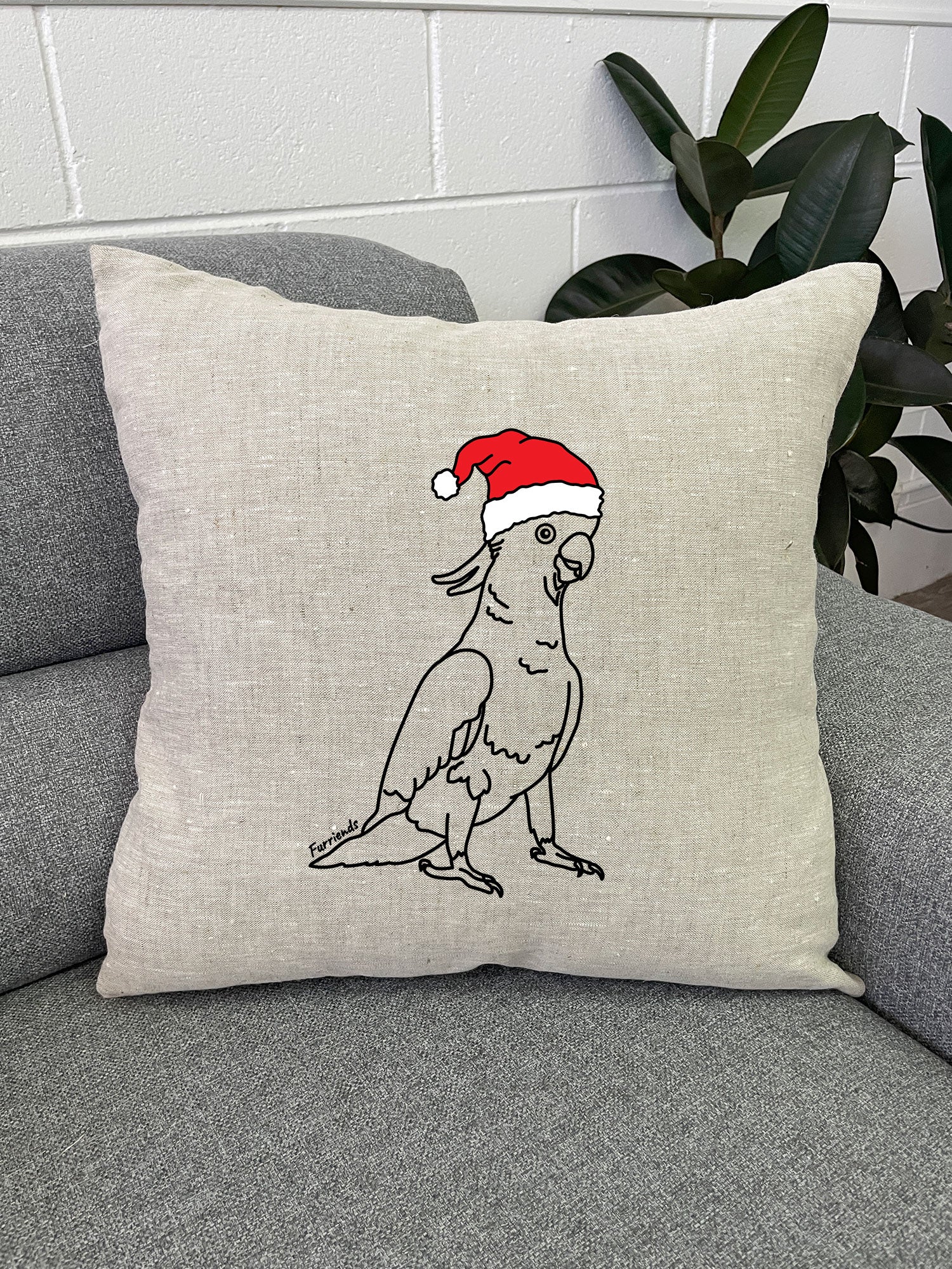 Sulphur-Crested Cockatoo Christmas Edition Linen Cushion Cover