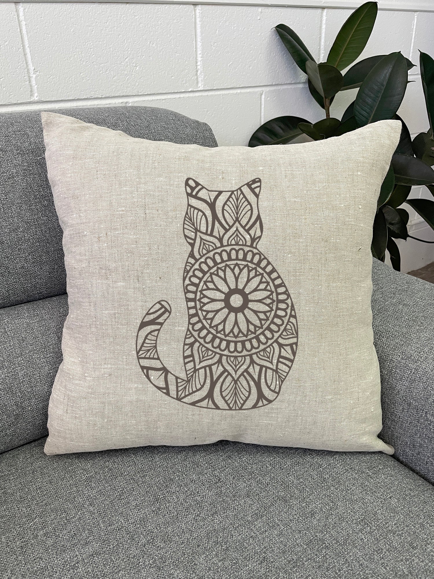 Cat Mandala Linen Cushion Cover
