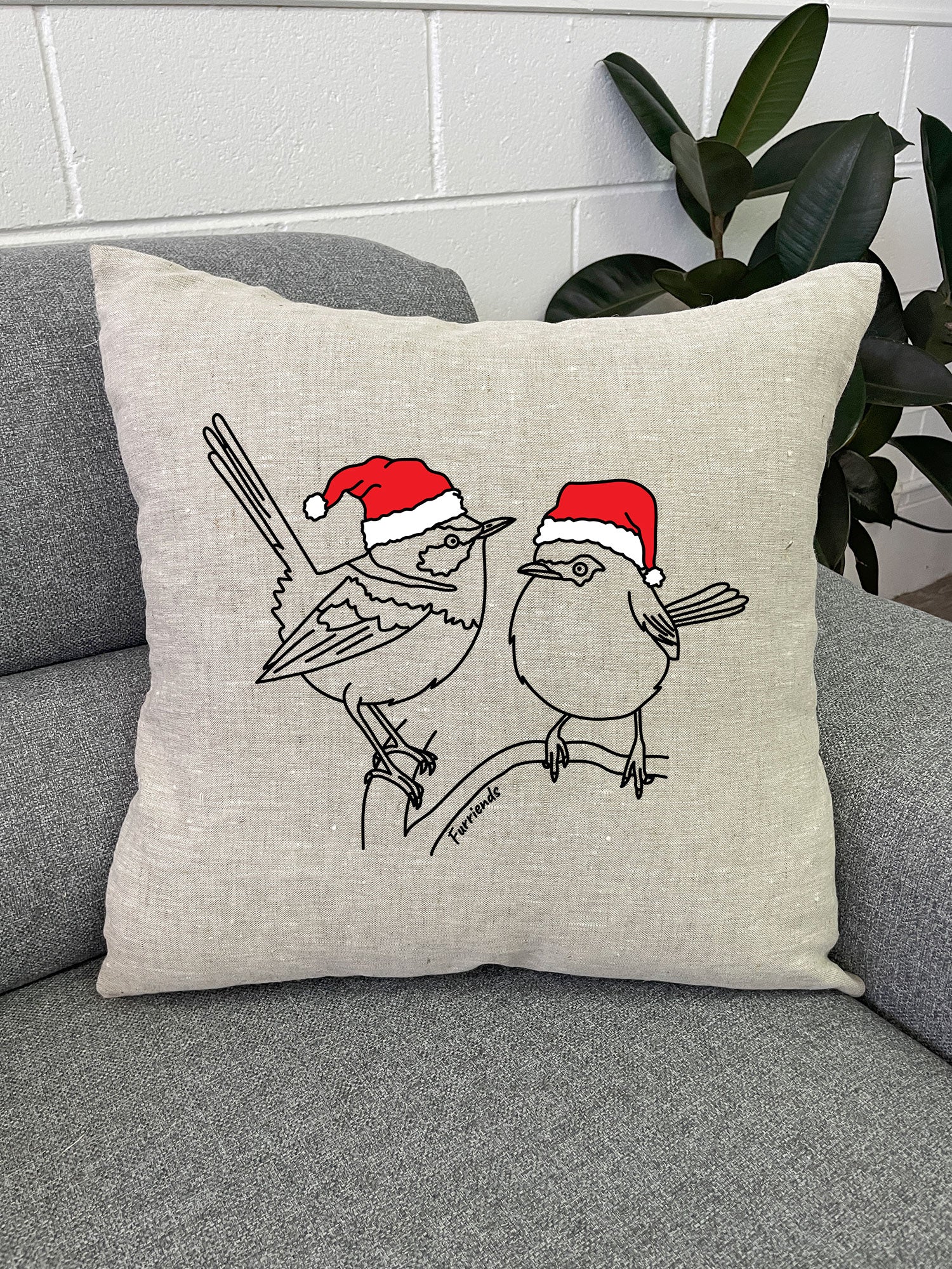 Superb Fairy Wren Christmas Edition Linen Cushion Cover