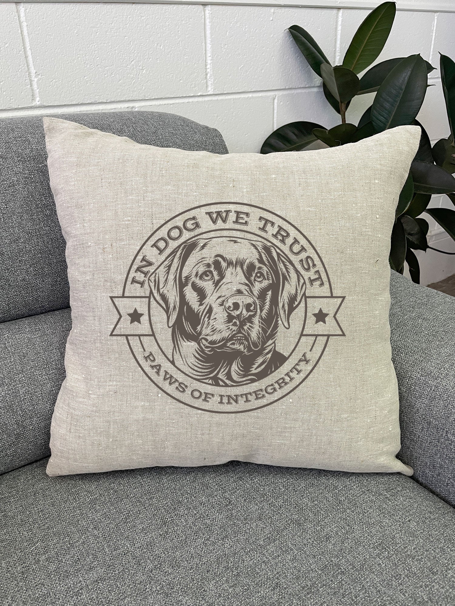 In Dog We Trust Linen Cushion Cover