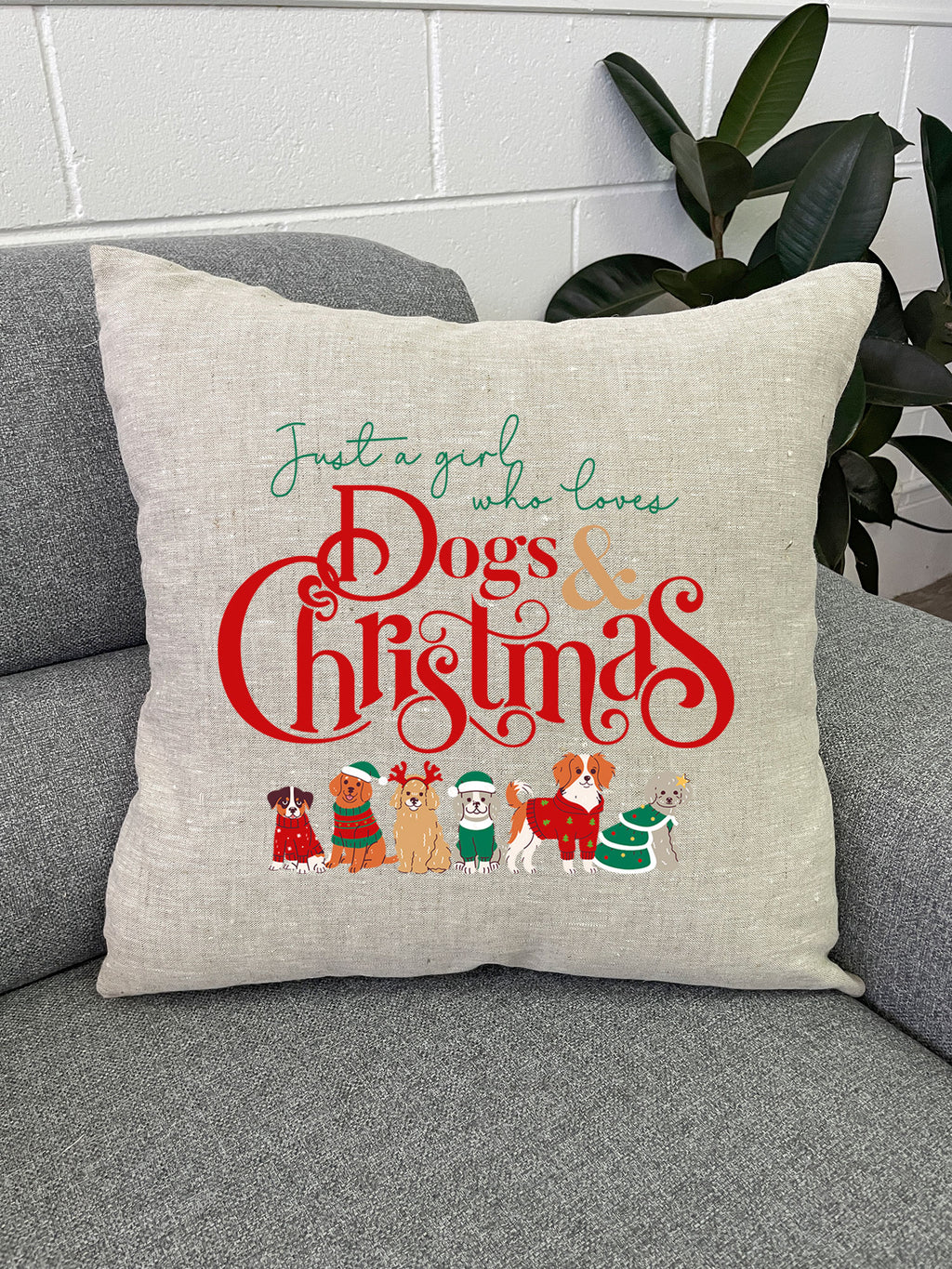 Just A Girl Who Loves Dogs & Christmas Linen Cushion Cover