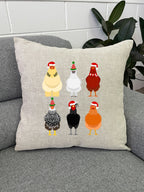 Merry Clucking Christmas Linen Cushion Cover