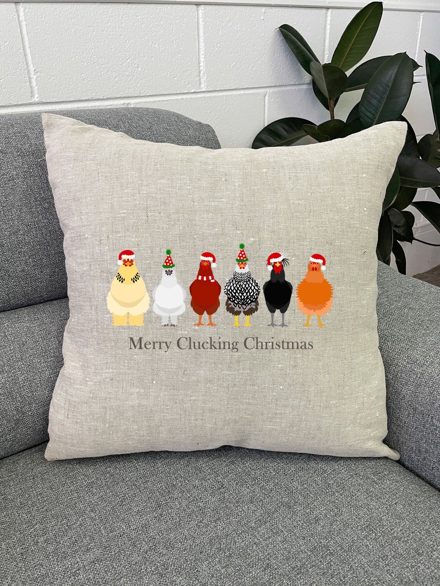 Merry Clucking Christmas Linen Cushion Cover