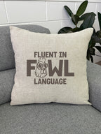 Fluent In Fowl Language Linen Cushion Cover