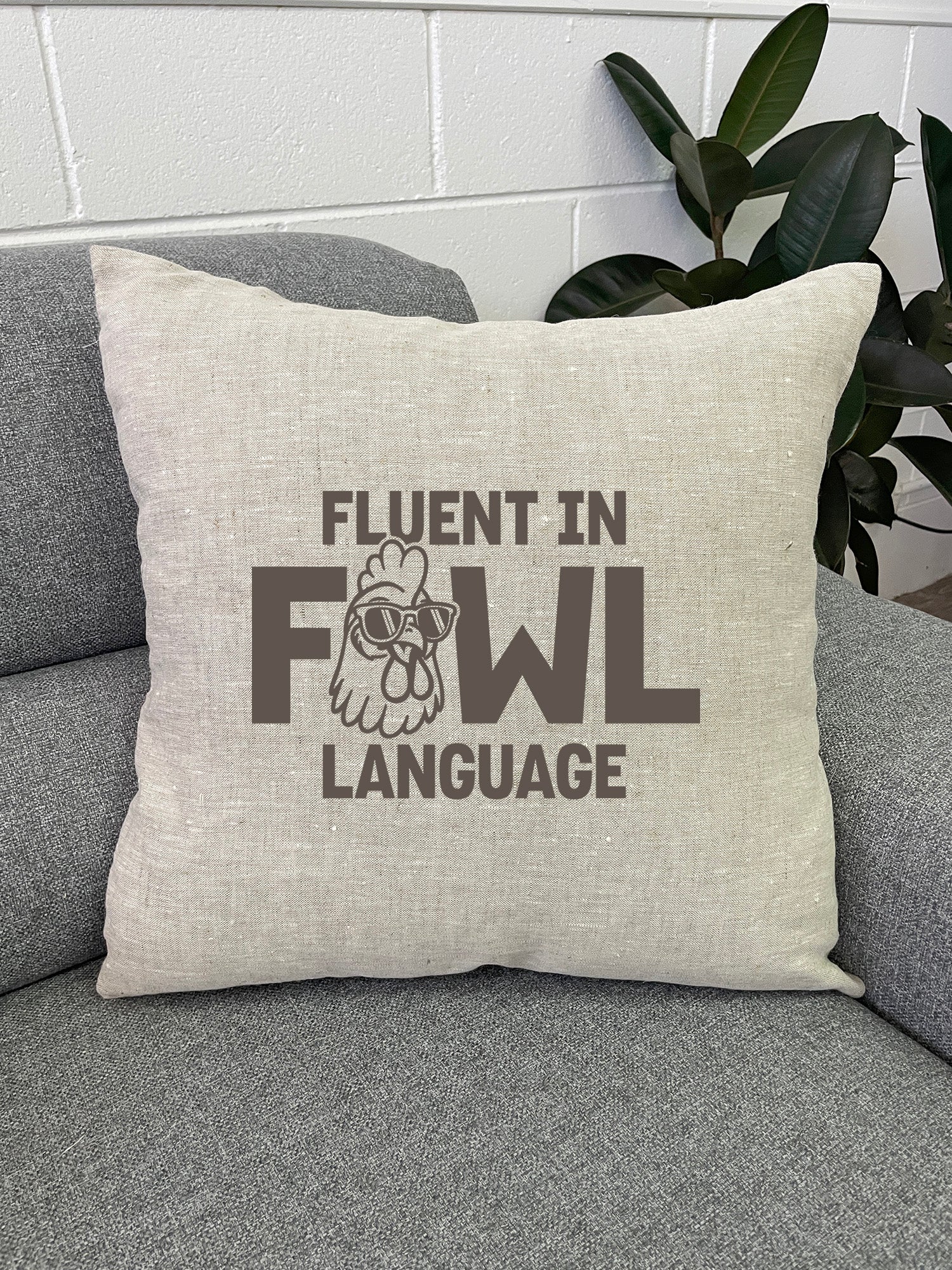 Fluent In Fowl Language Linen Cushion Cover