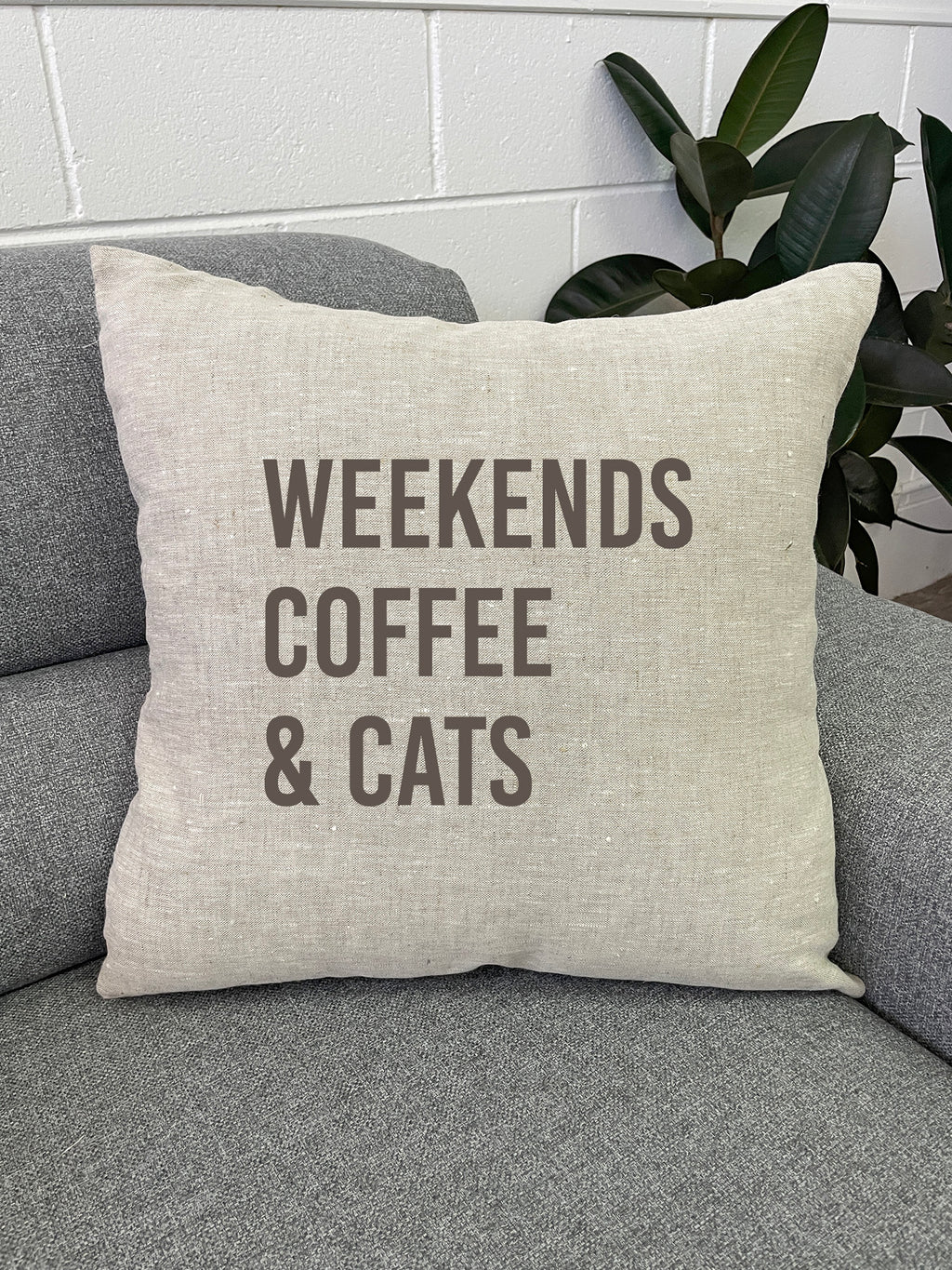 Weekends Coffee & Cats Linen Cushion Cover