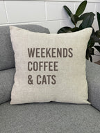 Weekends Coffee & Cats Linen Cushion Cover