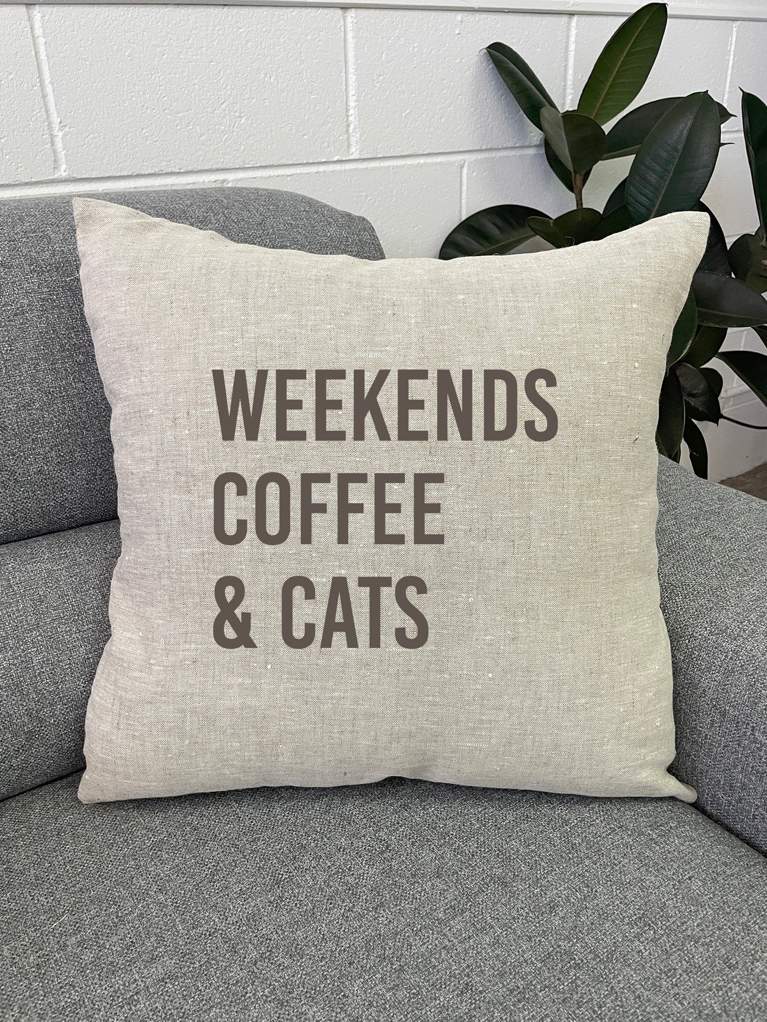 Weekends Coffee & Cats Linen Cushion Cover