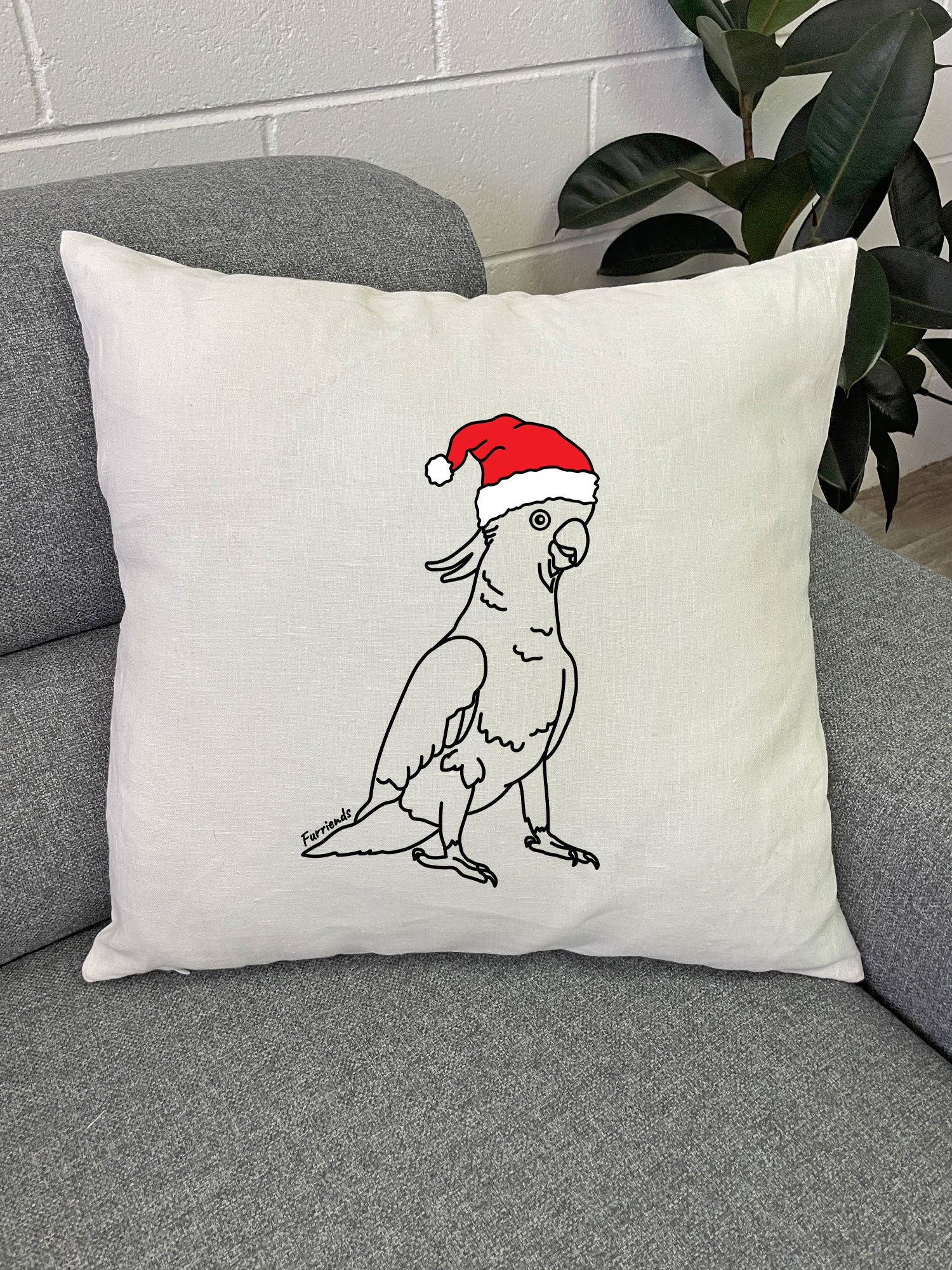 Sulphur-Crested Cockatoo Christmas Edition Linen Cushion Cover