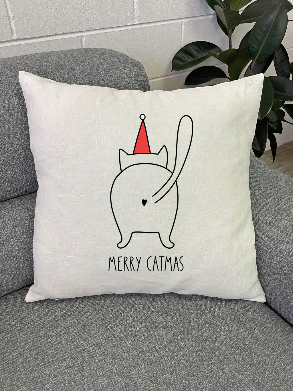 Catmas Greetings Linen Cushion Cover