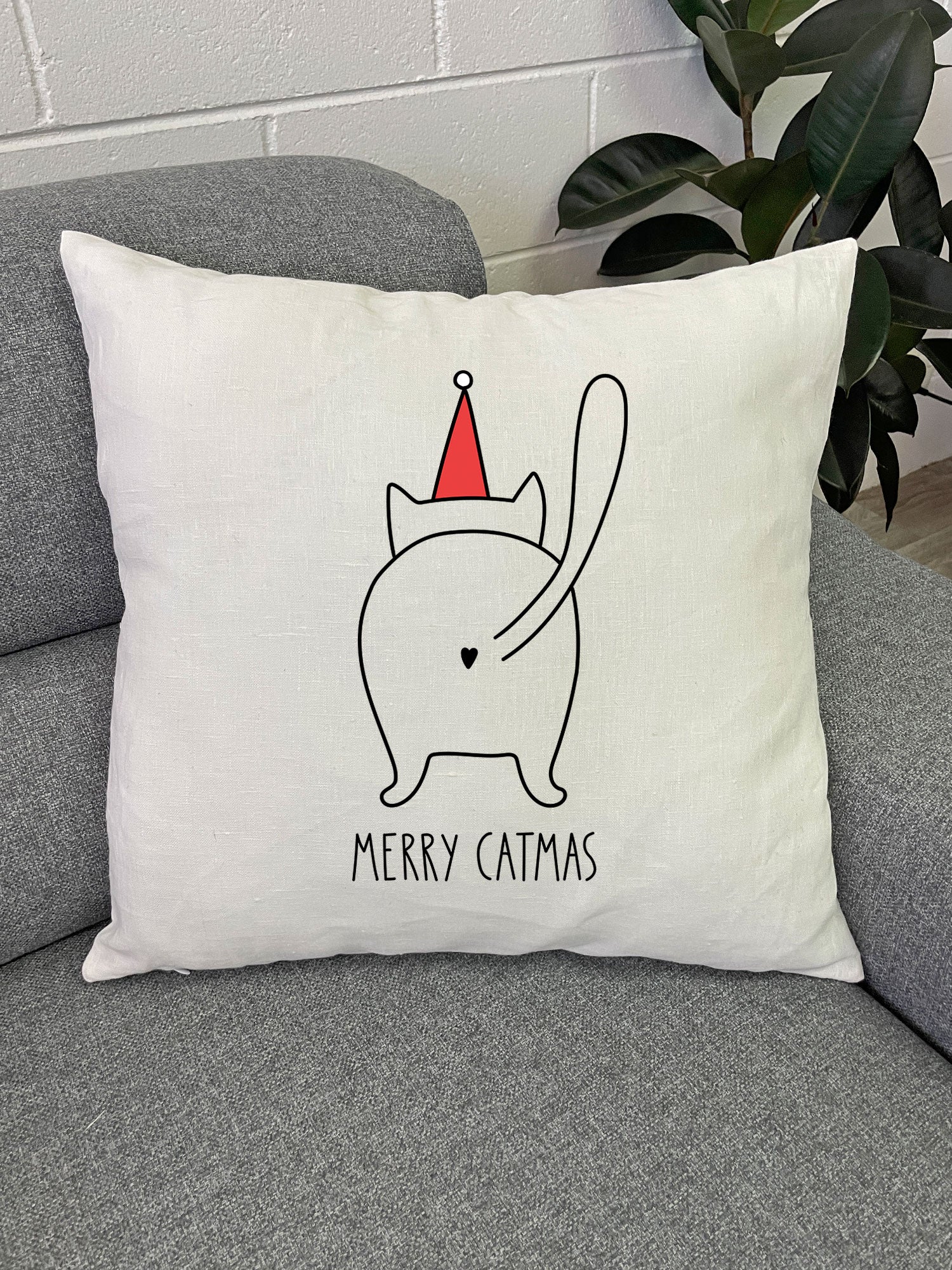 Catmas Greetings Linen Cushion Cover