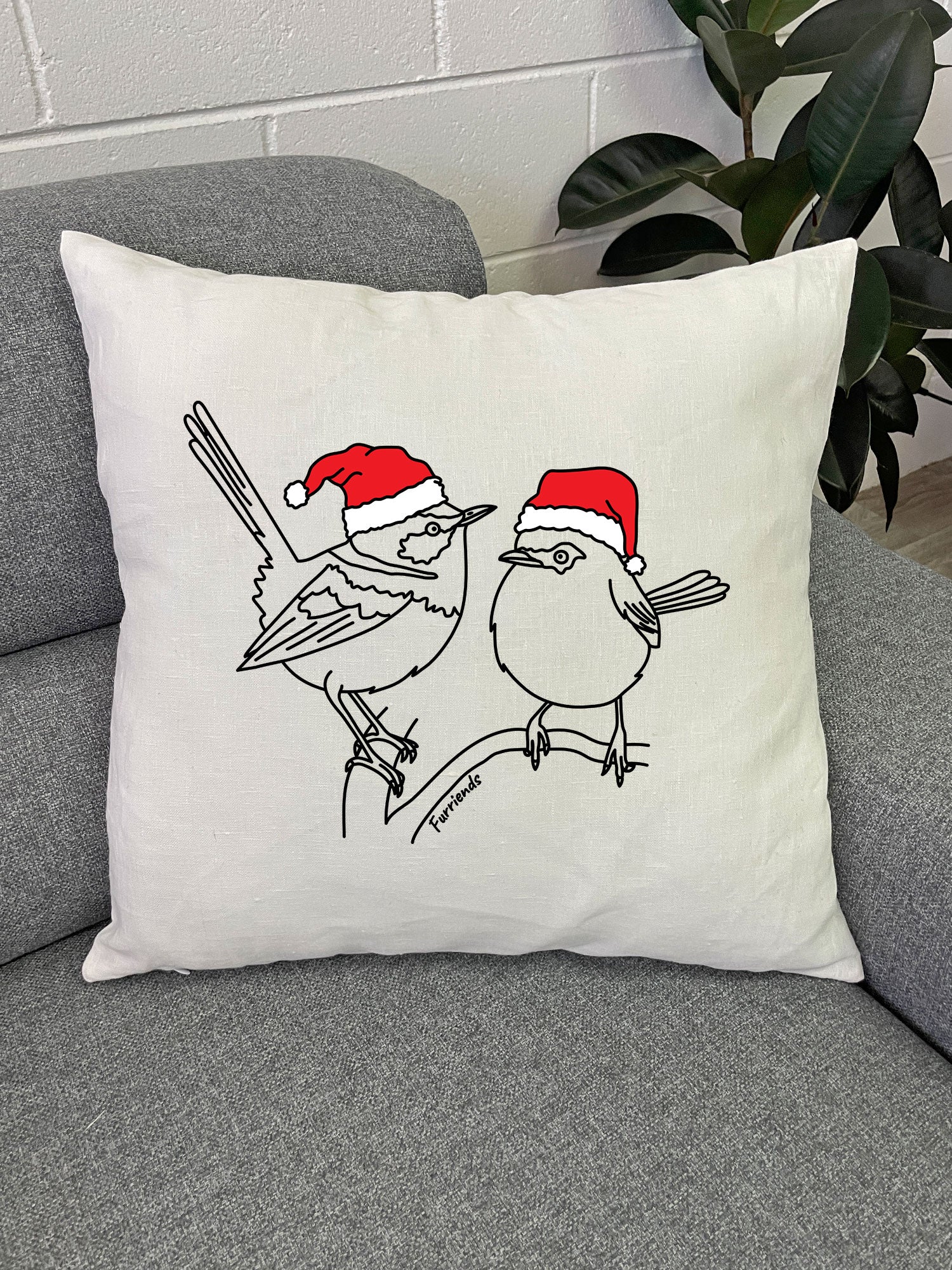 Superb Fairy Wren Christmas Edition Linen Cushion Cover