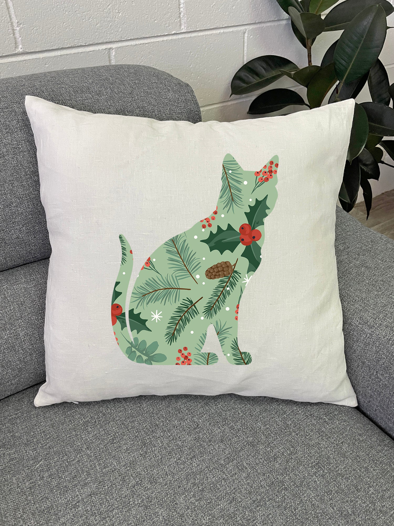 Feline Festive Linen Cushion Cover