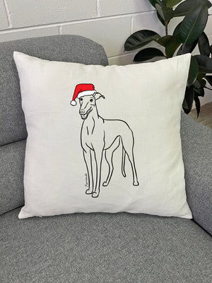 Greyhound Christmas Edition Linen Cushion Cover