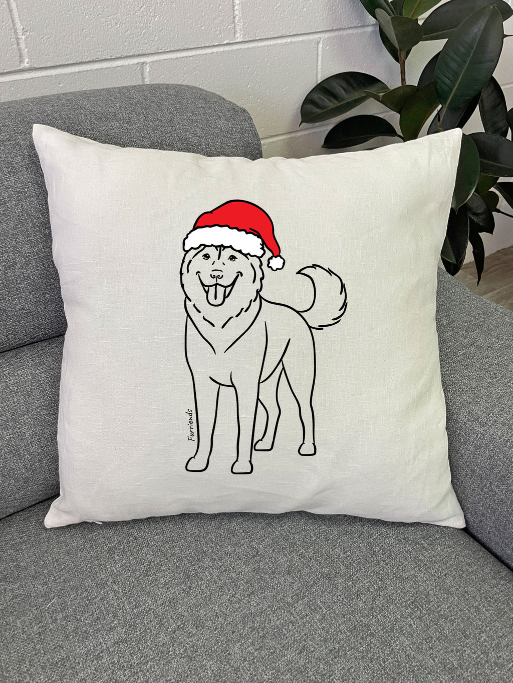 Husky Christmas Edition Linen Cushion Cover