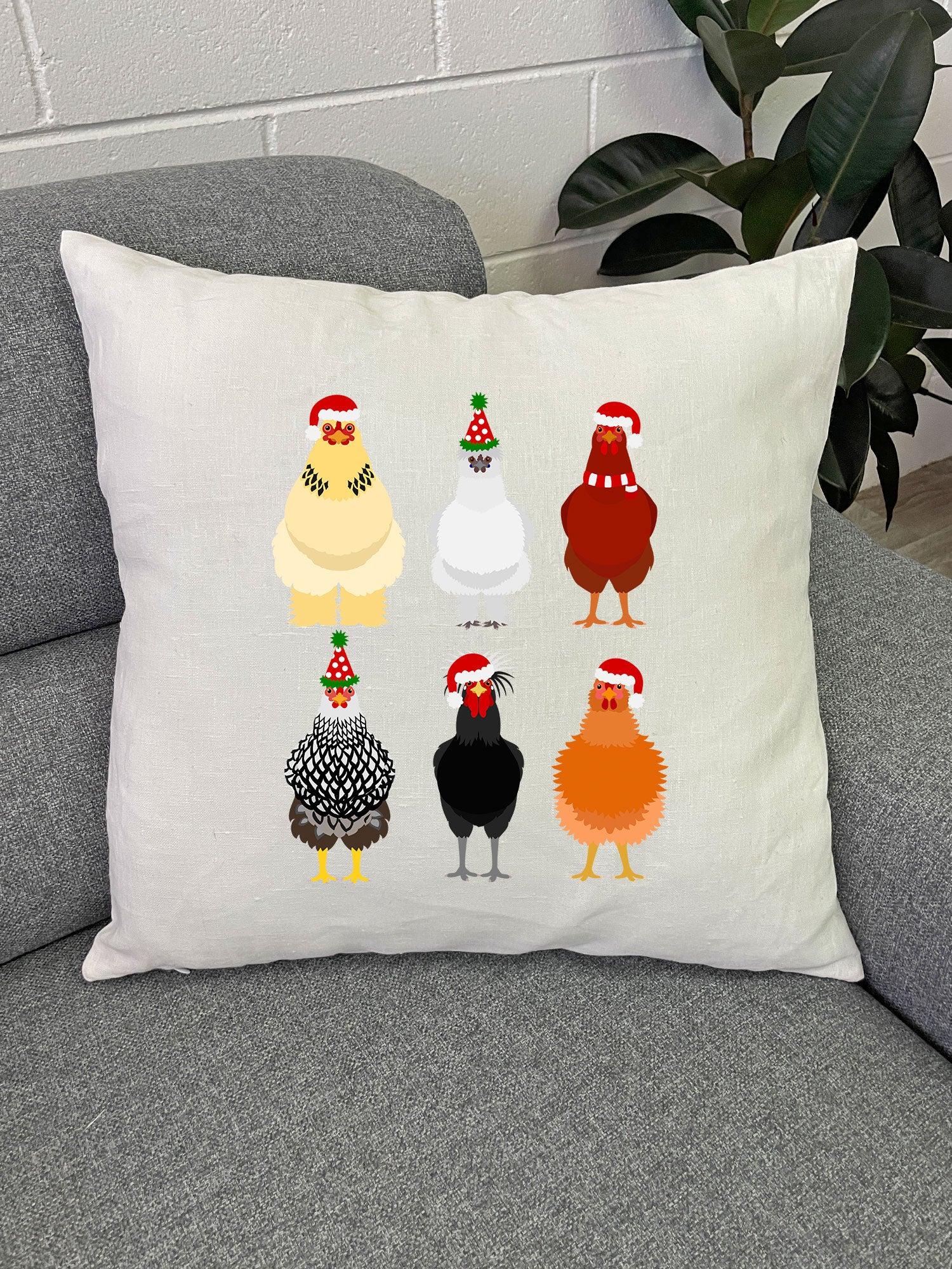 Merry Clucking Christmas Linen Cushion Cover