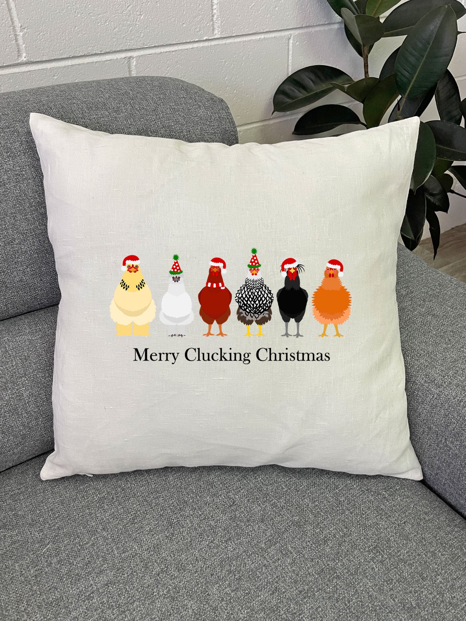 Merry Clucking Christmas Linen Cushion Cover